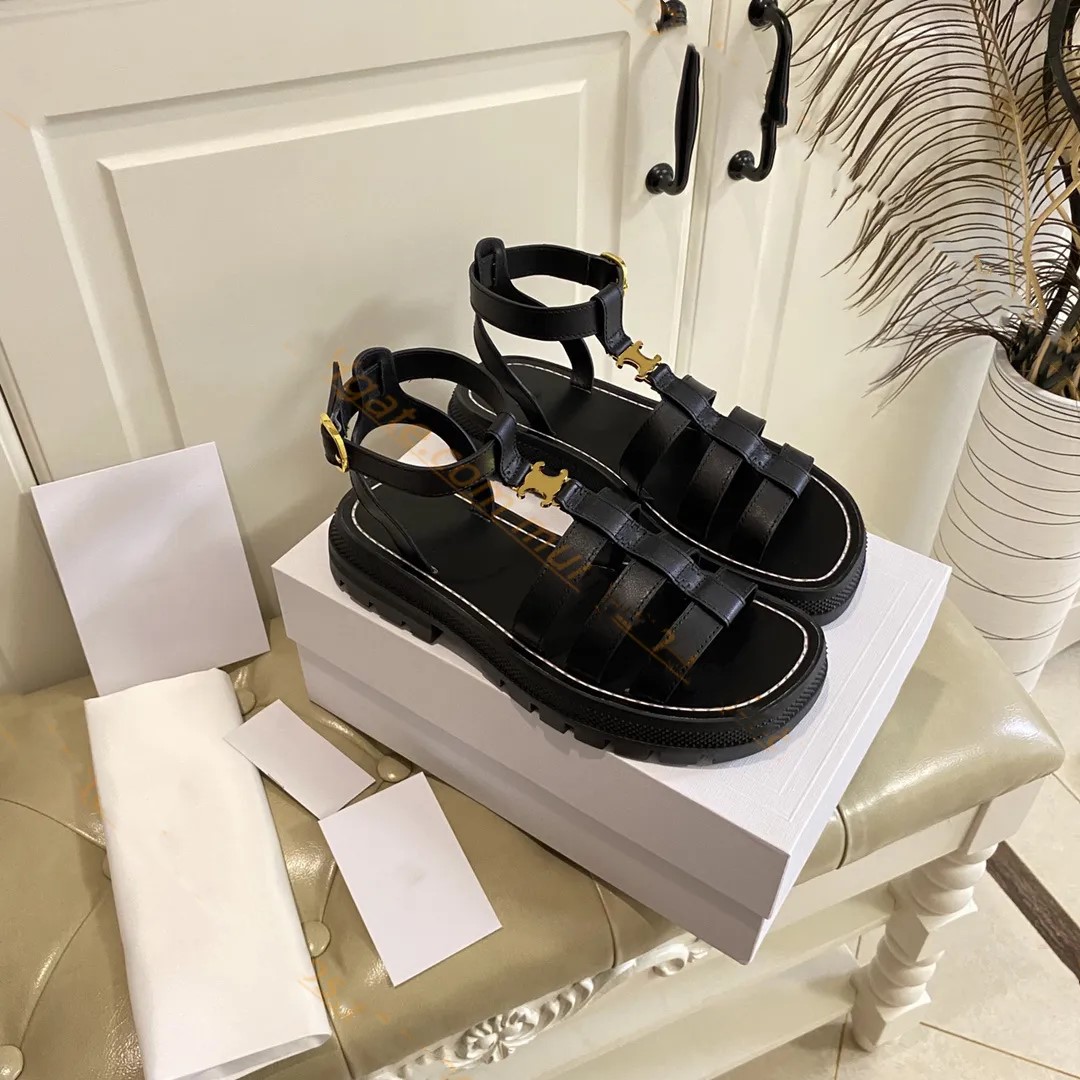 

2023 summer Fashion Women Sandals Designer Triomphe Gladiator Sandals Women Luxury Cowhide Leather Adjustable Buckle Strap Slides Slippers