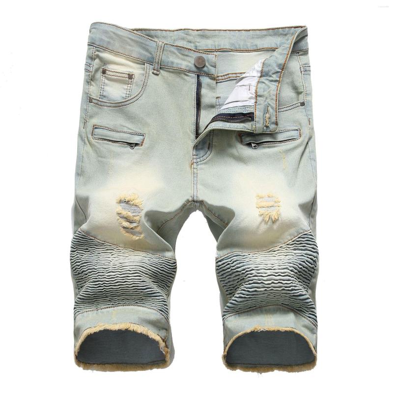 

Men's Jeans 2023 Casual Men's Denim Shorts Motorcycle Zipper Wrinkled Stretch Pants Capris Men Clothing, 11