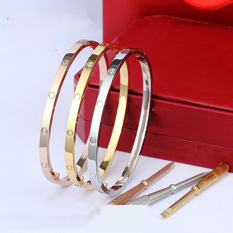 

4MM Thin 6th Titanium Steel Designer Women Men Love Bracelet Bangles silver rose gold Screw Screwdriver Nail Bangle Bracelet Couple Jewelry 16-19