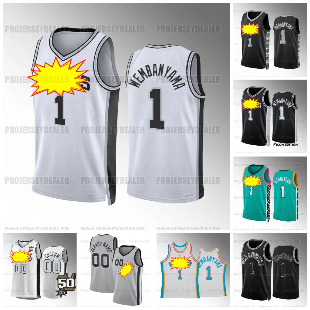 

1 Victor Wembanyama San Antonio''Spurs''2022-23 Basketball Jerseys Keldon 3 Johnson Zach 23 Collins Devin 24 Vassell Tre 33 Jones Devonte 4 Graham Custom, Black