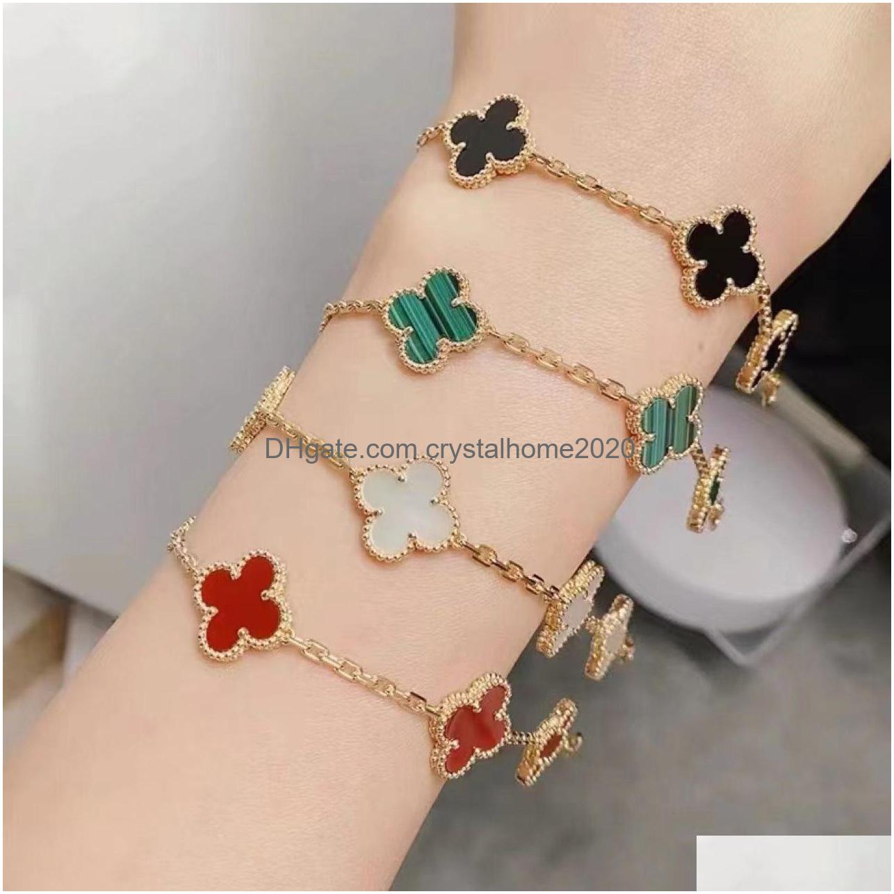 

Charm Bracelets Designer Lucky Four Leaf Grass Bracelet Womens Five Flower Shell Gold Luxury Au750 Drop Delivery Jewelry Dhknc