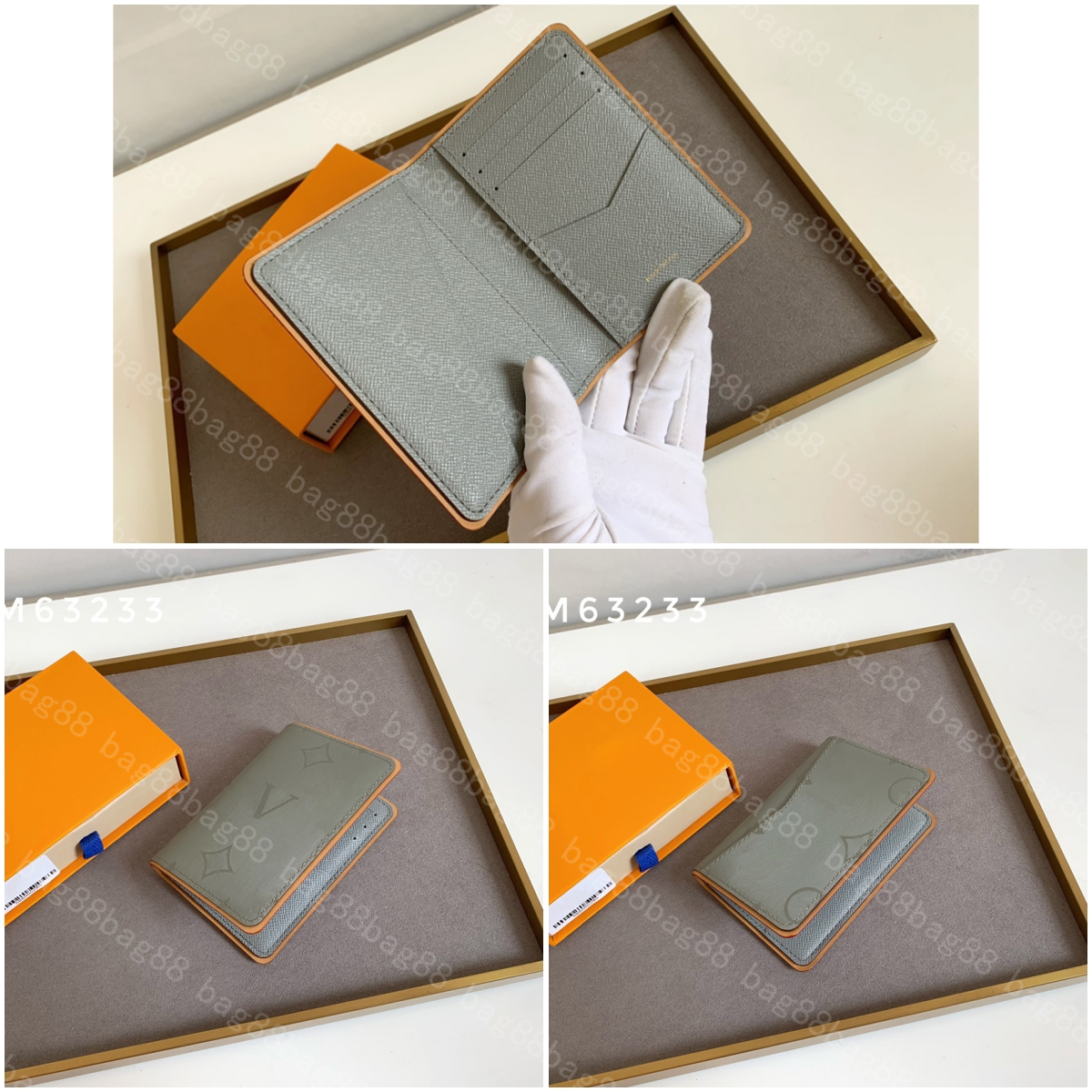 

Brand new famous designer real leather men women wallet short wallet card holder purse M63233 Size:7*11cm, Grey