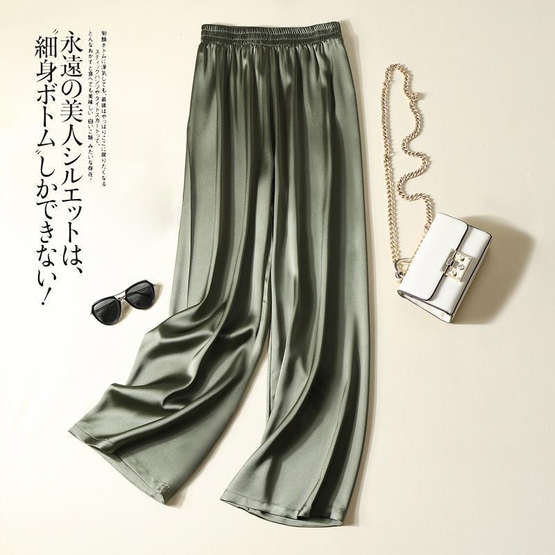 

Capris Slacks Women' Loose Summer Pants Soft Ice Silk Black Wide Leg Pants Grey Khaki Women High Waisted Trousers, Pink