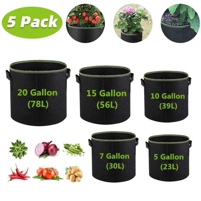 Other Garden Supplies 7/5/4/3 Gallon Grow Bags Felt Planter Growing Gardening Vegetable Potatoes Flower Plant Fabric Flower Planting Pots Garden-image-866925199