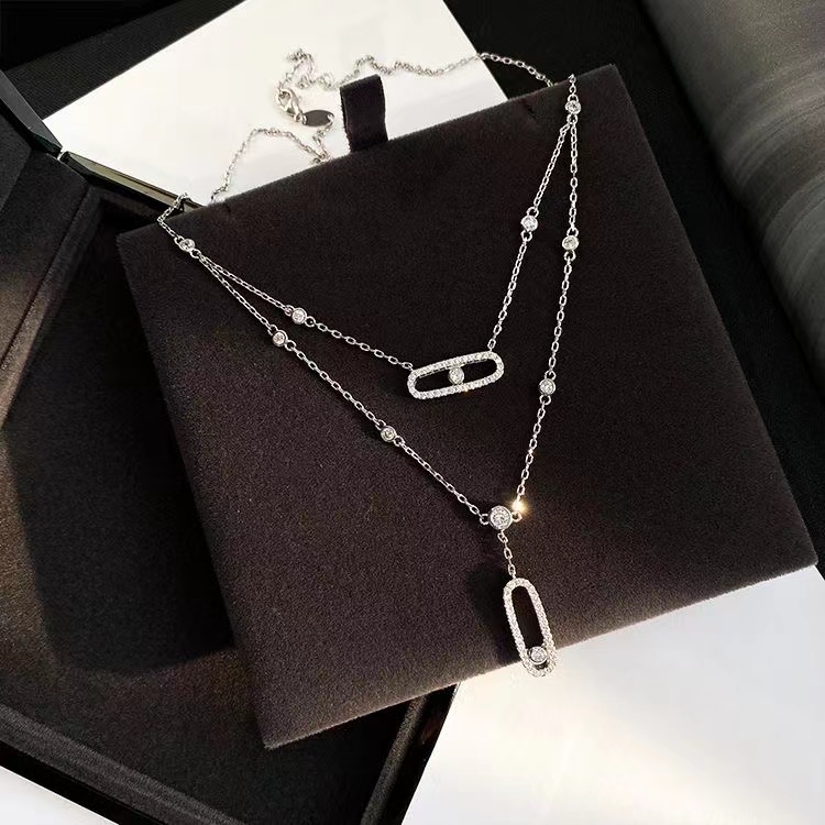 

2023 Luxury Fashion party new S925 sterling silver double-layer necklace women's light luxury niche high-grade sense multi-level clavicle pendant