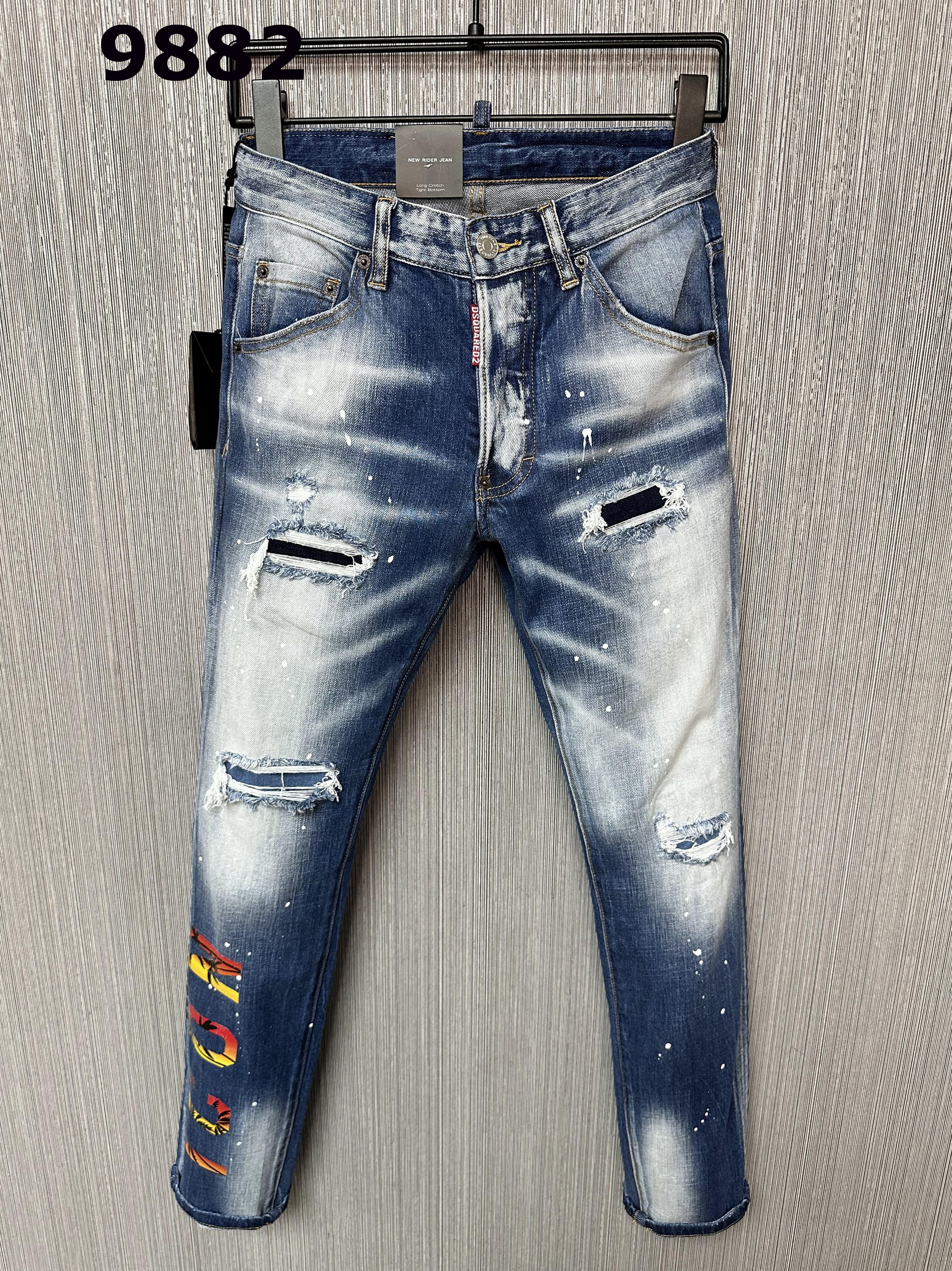 New fashion dsquared2 dsq2 d2 icon brand European Italy Men's slim dsq jeans pants mens denim trousers zipper blue hole Pencil Pants jeans f