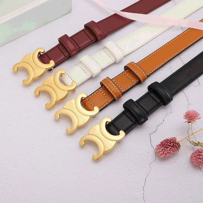 

woman Fashion business Belts designer dress beltdouble-C Arc Triomphe Gold Smooth Buckle Ladies Ceinture Girdle women's leather Width 2.5, Aspic