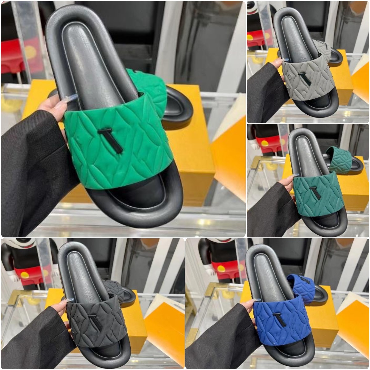 

2023Designer Mules Sunset Slippers Women Slippers men black Scuff Flat Sandals Pool Pillow Slippers Padded Front Strap Fashionable Easy-to-wear Style Size 40-45, Color5