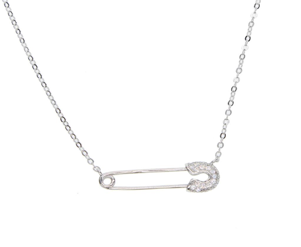 

european women jewelry simple safety pin necklace paved cz shiny silver 925 simple latest design silver jewelry6378739