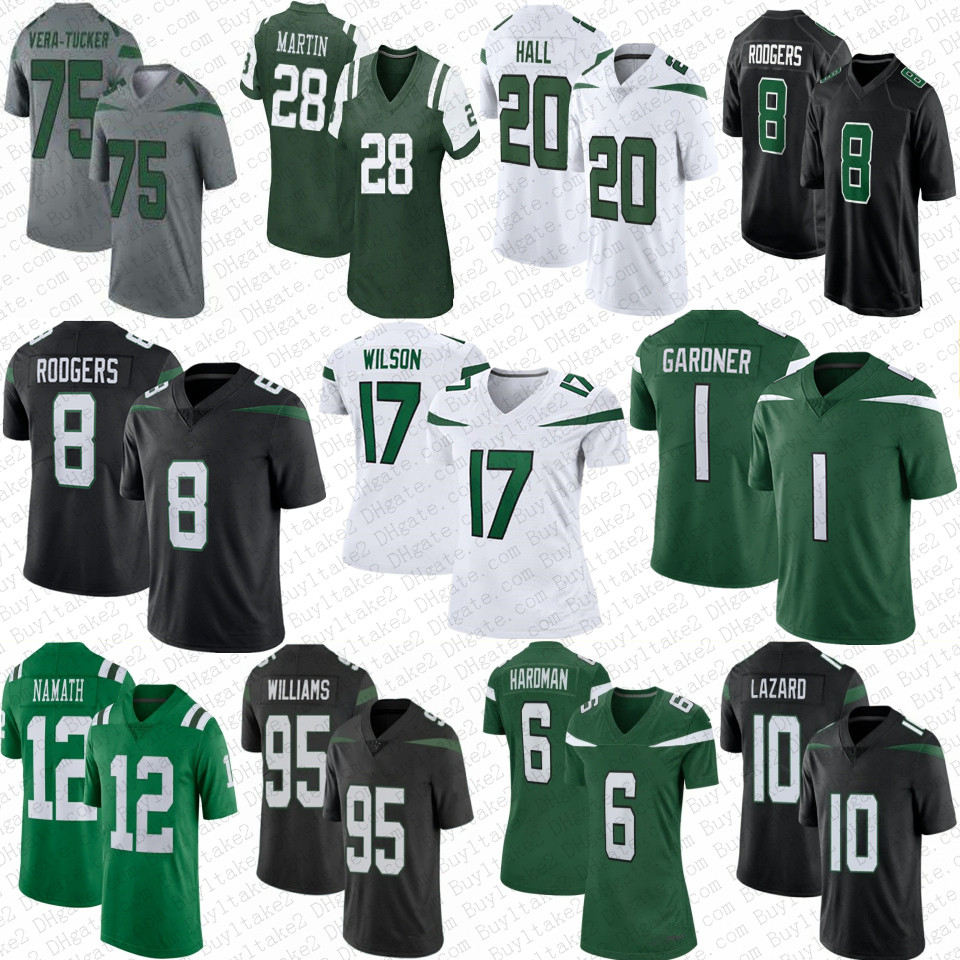 

8 Aaron Rodgers Ahmad Sauce Gardner Football Jersey Garrett Wilson Breece Hall CJ Mosley Quinnen Williams New Yorks Allen Lazard Jetes Mecole Hardman Randall Cobb, Mens