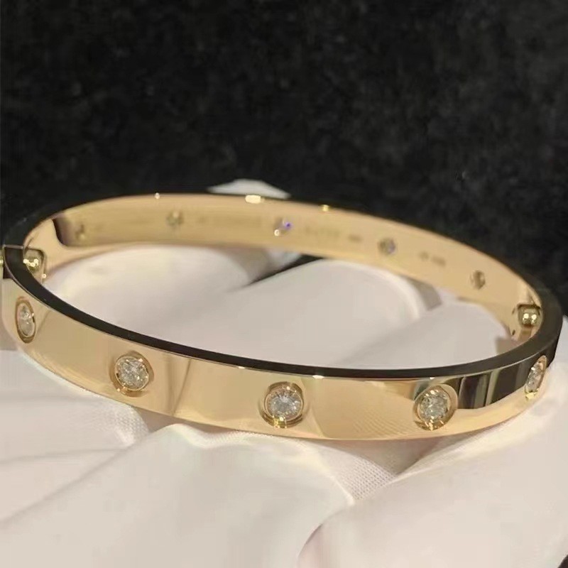 

LOVE Bracelets Bangle Designer Bracelet For Women/Men 10 Diamonds Luxury Jewelry Titanium Steel Gold-Plated Never Fade Not Allergic Gold/Silver/Rose16-19