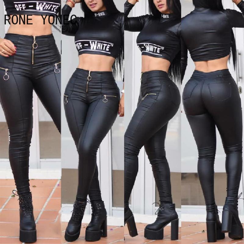 

Capris Women PU Leather Zipper Skinny Pants Black Pencil Pants