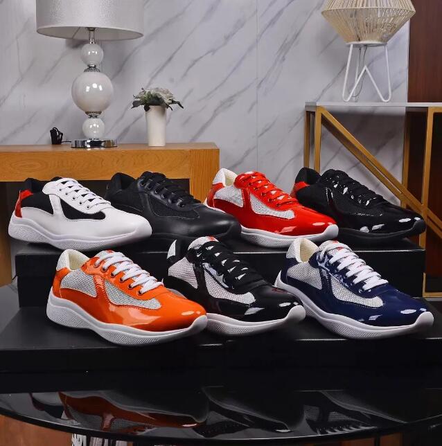 

2023 Designer Casual Shoes America Cup Xl Patent Leather Sneakers Flat Trainers for Men Leather Nylon Black Mesh Lace-up Outdoor Runner trainer Sport Shoe with box, Color 10
