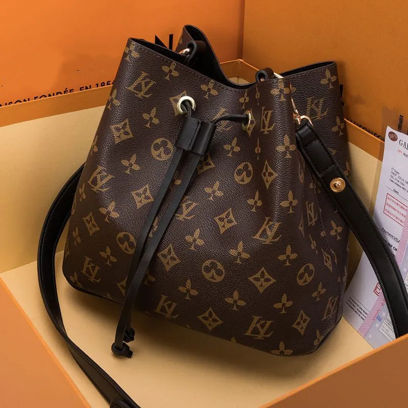 

Hota Sales newe luxuryi designera women shoulder bags leather old flower bucket bag famous Drawstring handbags Cross Body purse