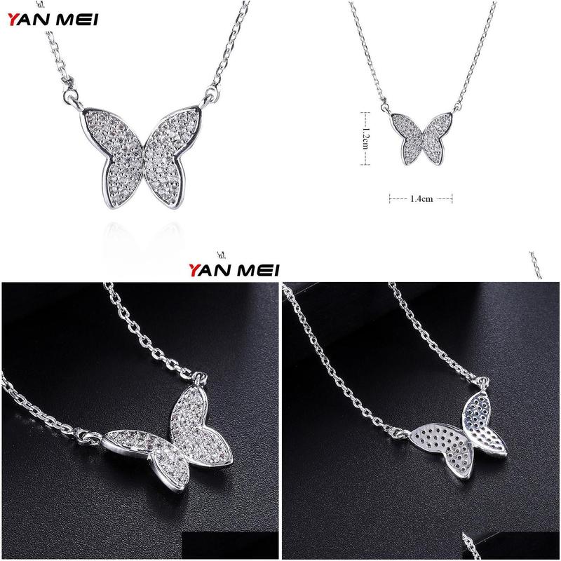 pendant necklaces yanmei butterfly for women cubic zirconia cute insect fashion vintage necklace jewelry ymd1280