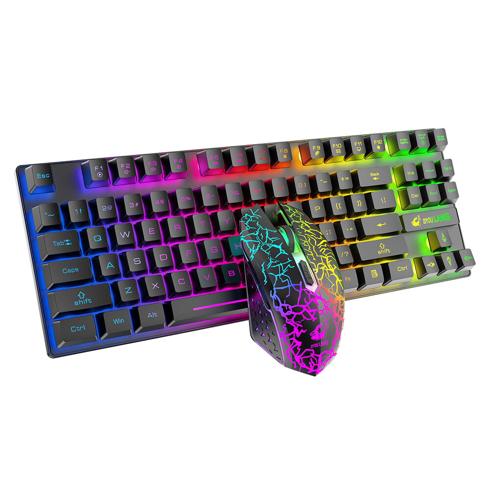 

ZIYOULANG T87 Wireless Keyboard Mouse Set 87 Keys 2.4GHz Wireless Rechargeable Colorful Backlit Keyboard 2400DPI Mouse Combo for Home Office