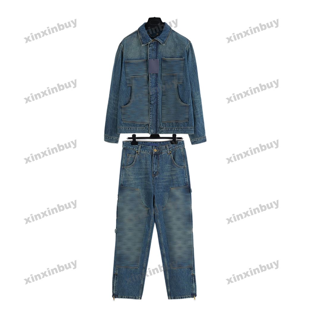 

xinxinbuy Men designer Coat Jacket Letter emboss Panelled denim jacquard sets long sleeve women blue black white S-XL, 01