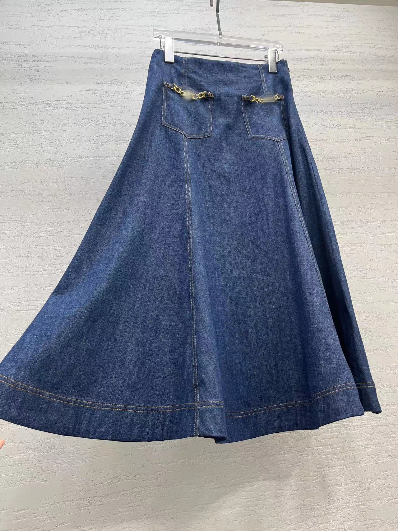 

Skirts European Luxury Designer Designs 2023 Summer Denim Special Craft Wash Fish Tail Large Swing Half Skirt, Blue