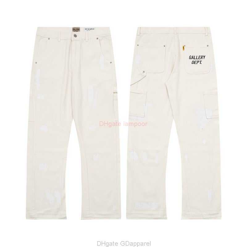 

Fashion Designer Clothing Galleries Denim Pants Galleryes Depts Ink Splashing Graffiti Micro Horn Structure Splicing Casual Loose Jeans Long Pants Mens Womens Fas, Apricot