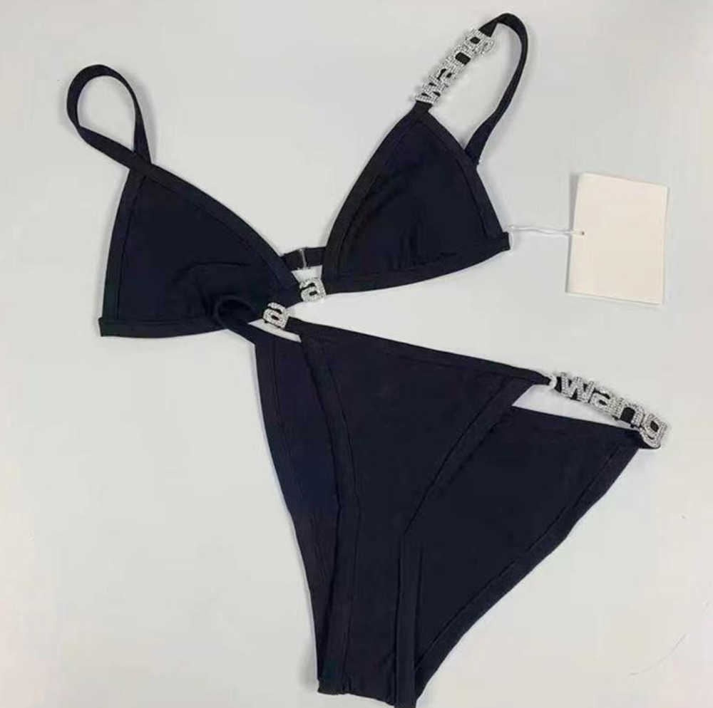 wonmen designer Aw dawangjia 23 printemps et été nouvelle lettre de cristal décoratif wang bikini sous-vêtement sans monture ensemble de maillot