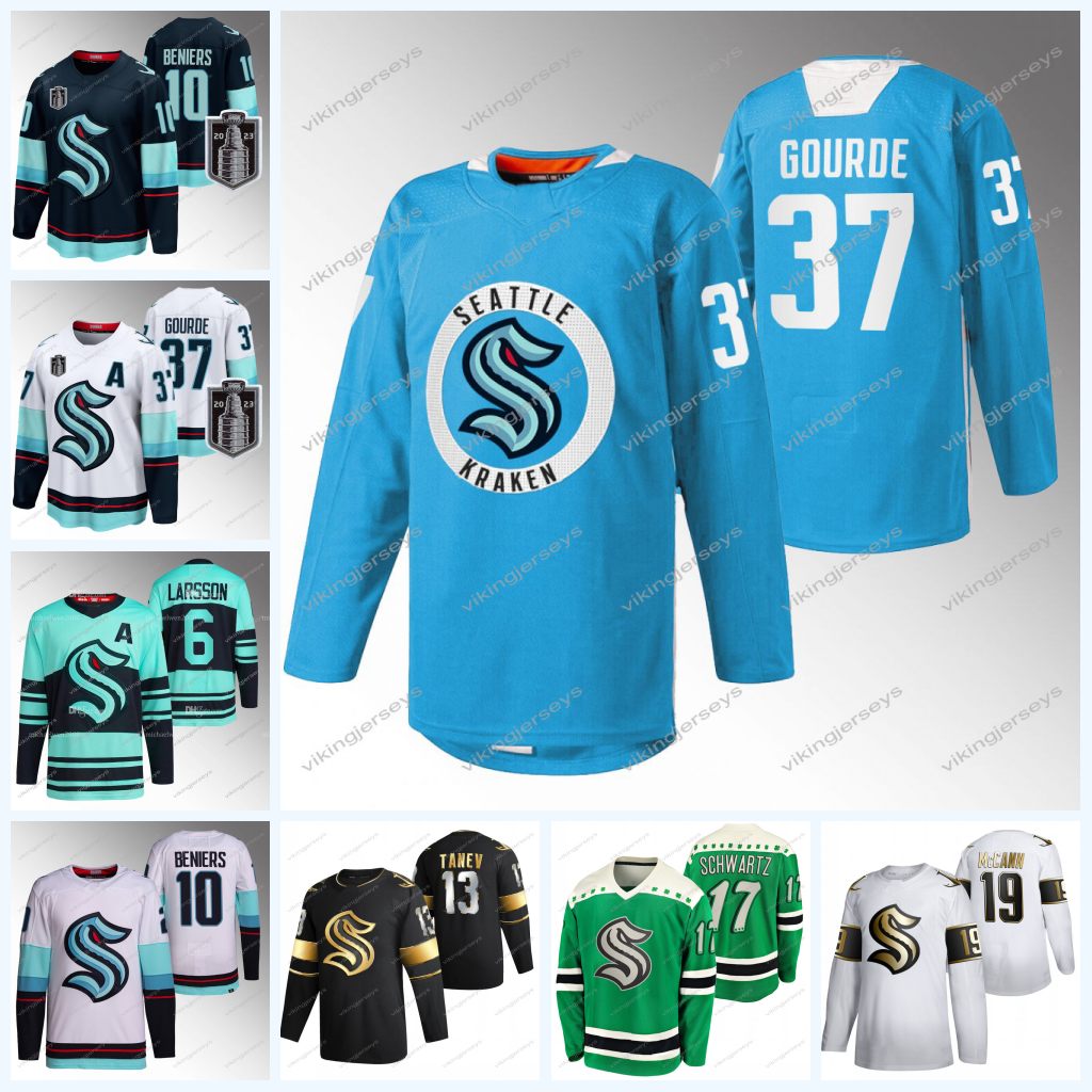 

Seattle Matty Beniers Kraken Jersey Yanni Gourde Jaden Schwartz Jared McCann Carson Soucy Borgen Vince Dunn Cale Fleury Adam Larsson Jaycob Megna Justin Schultz, Navy