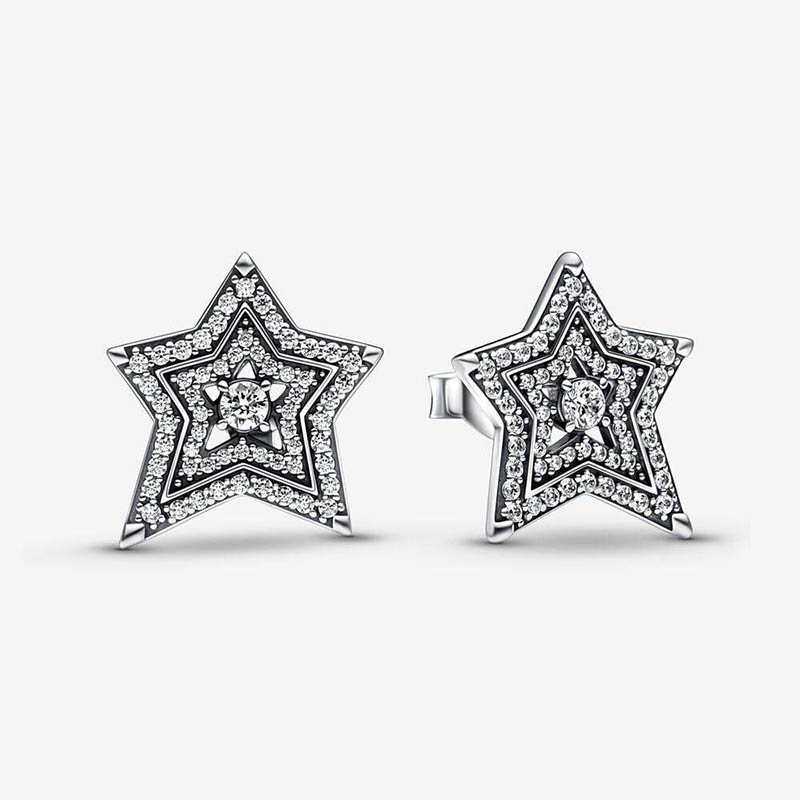 Full diamond Stars Stud Earrings Authentic 925 Sterling Silver designer Earrings Women Wedding Party Jewelry Crystal earrings with Luxurious Retail