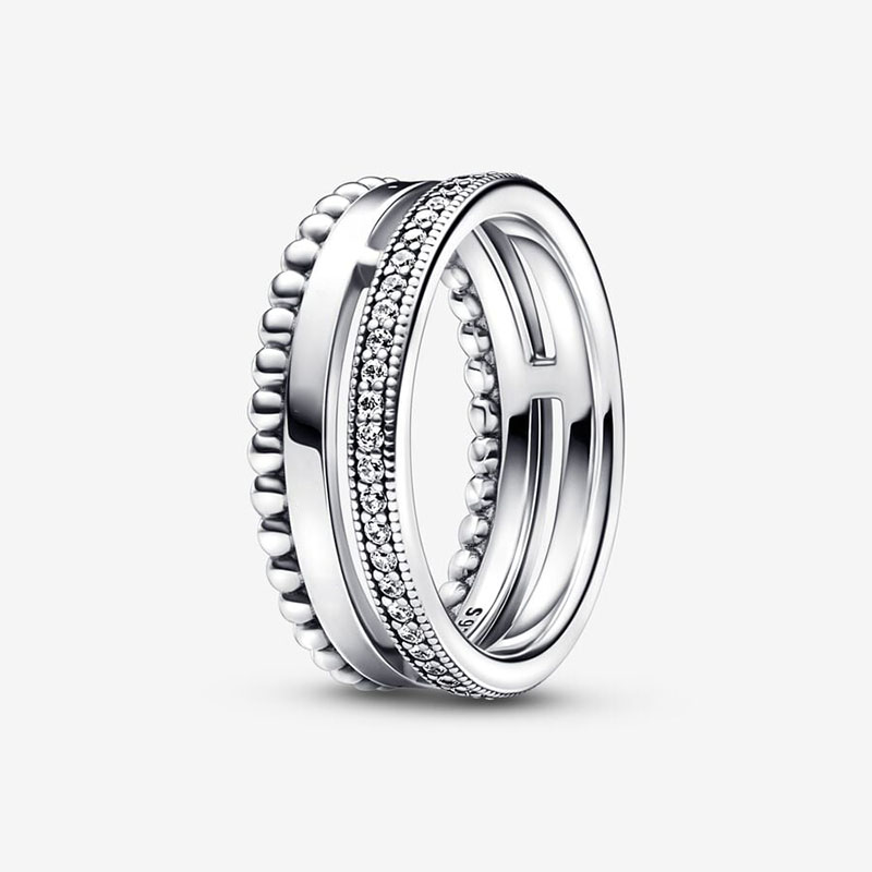 Pave Beads Ring Authentic 925 Sterling Silver Luxurious RING set Women Girls Wedding Gift Jewelry Diamond Crystal Stacking rings with Retail Box
