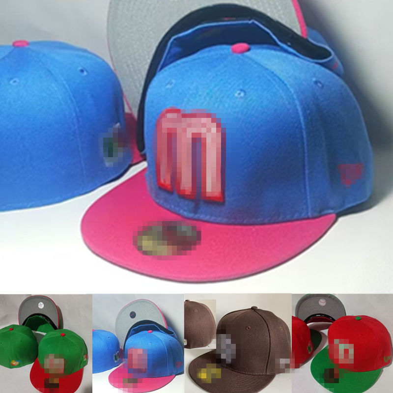 

Men's Mexico 2023 World Fitted Hat Gray Black Red Green Pink Flat Brim Letter M Adult Flat Peak For Men Women Full Closed