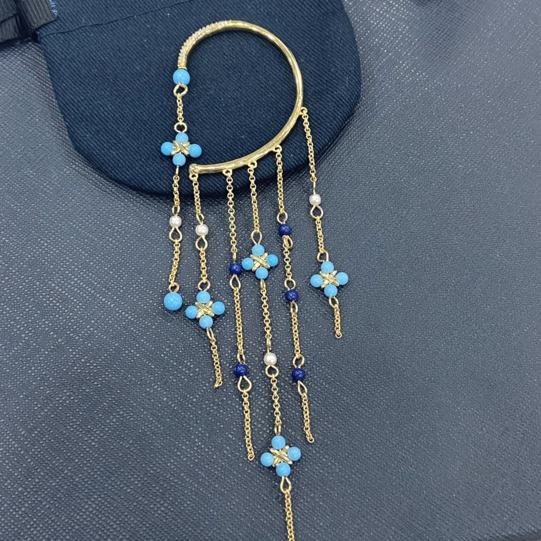 

Knot New Roman Style Single Chain Pendant Tassel Earring Bohemia Blue Stone Turquoise Fairy Ear Hook Earrings Zk35