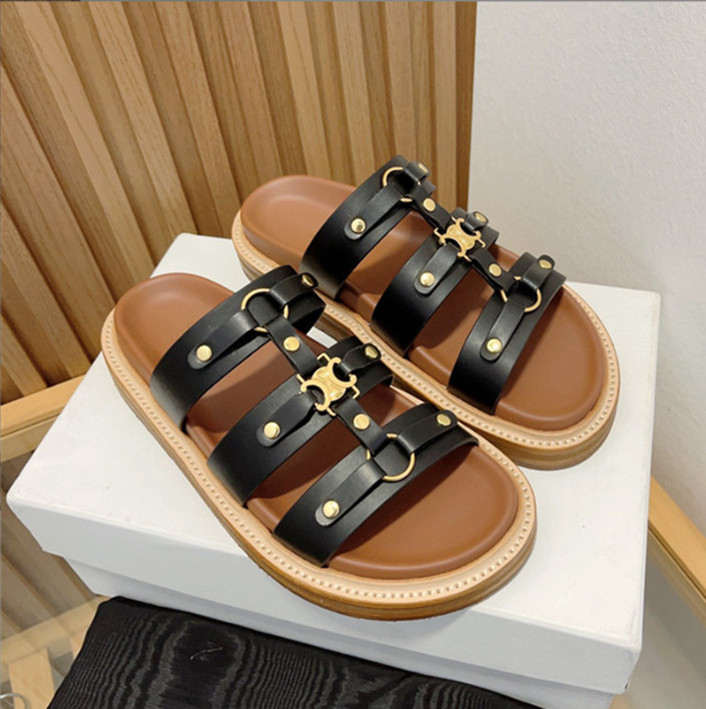 

Women's Genuine Leather Flatsole Slippers Fashion Sewn Rubber Sandals Park Leisure Lightweight Beach Shoes Large 35-41, Multi