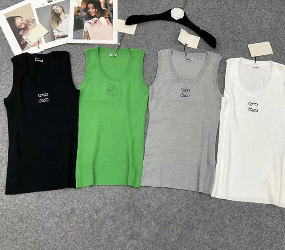 Women's T-Shirt Tank top anagram loewee crop tank designer T Shirts Women Knits Tee Knitted Sport Tops lowewe Woman Vest Yoga Tees Green size L