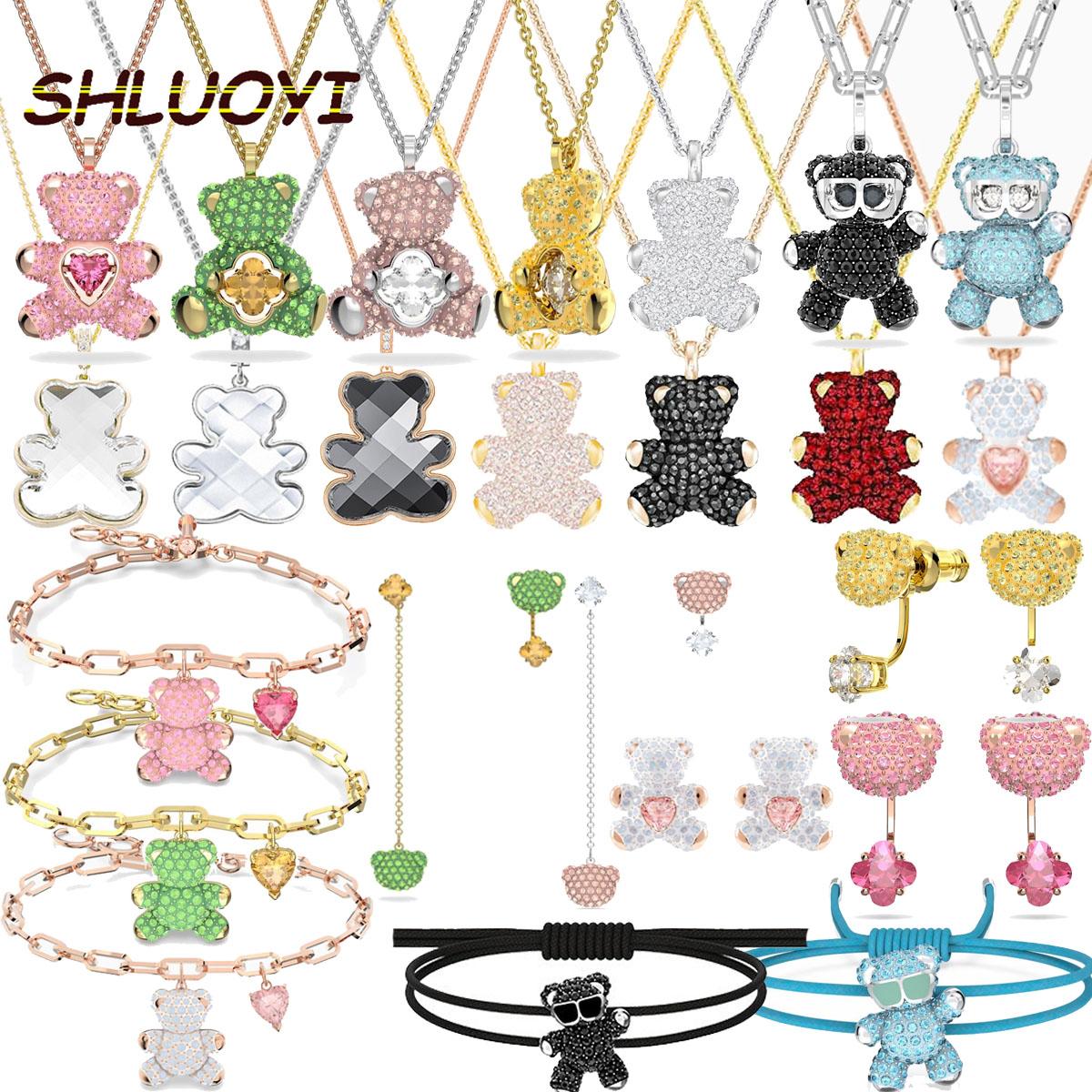 Necklaces Original 2022 SWA Necklace High Quality Fine Jewelry 1 1 New Teddy Pendant Collection 3D Stereo Bear Crystal Luxurious Gift for
