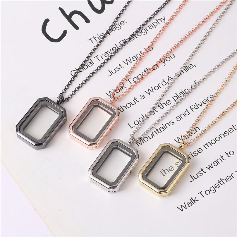 

Necklaces 10Pcs Rectangle Glass Living Memory Photo Relicario Locket Pendant Necklaces For Women Floating Medaillon Collier Jewelry Bulk