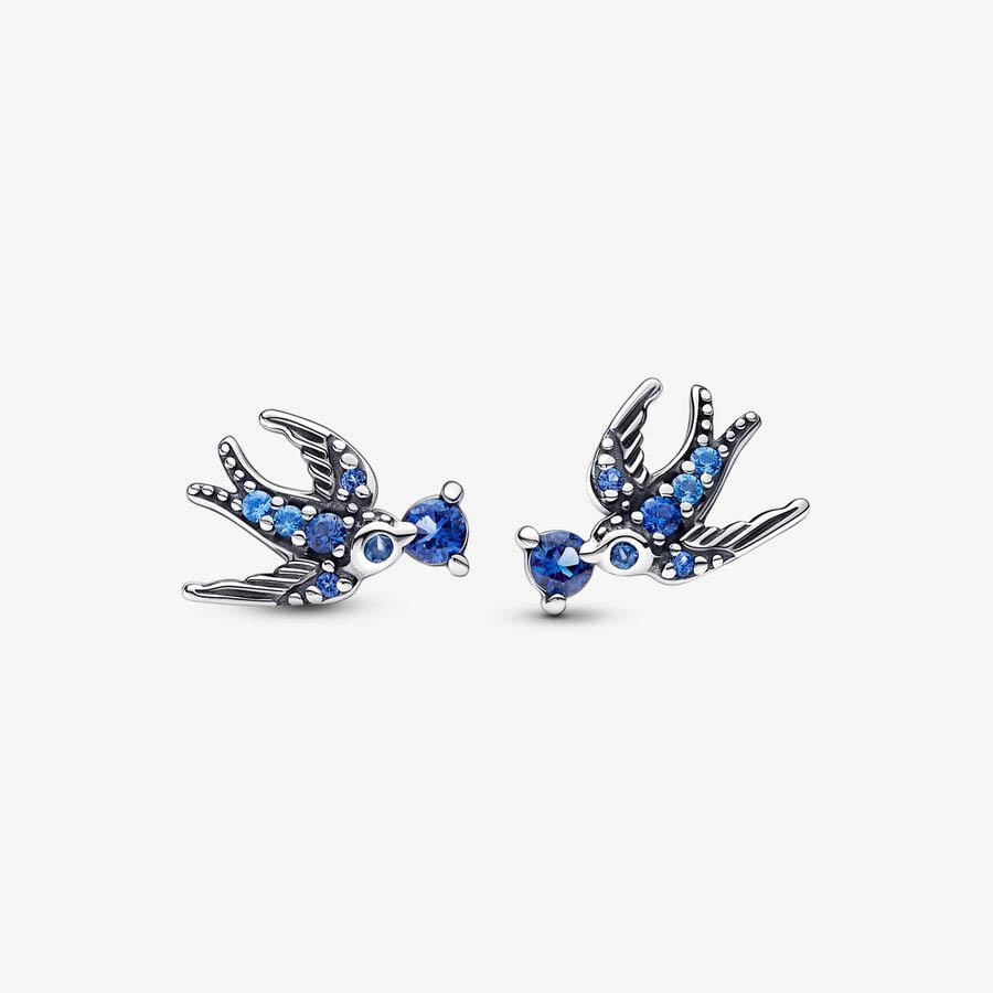 Sparkling Swallow Stud Earrings Authentic 925 Sterling Silver designer Earrings Women Wedding Party Jewelry Crystal earrings with Luxurious Retail B