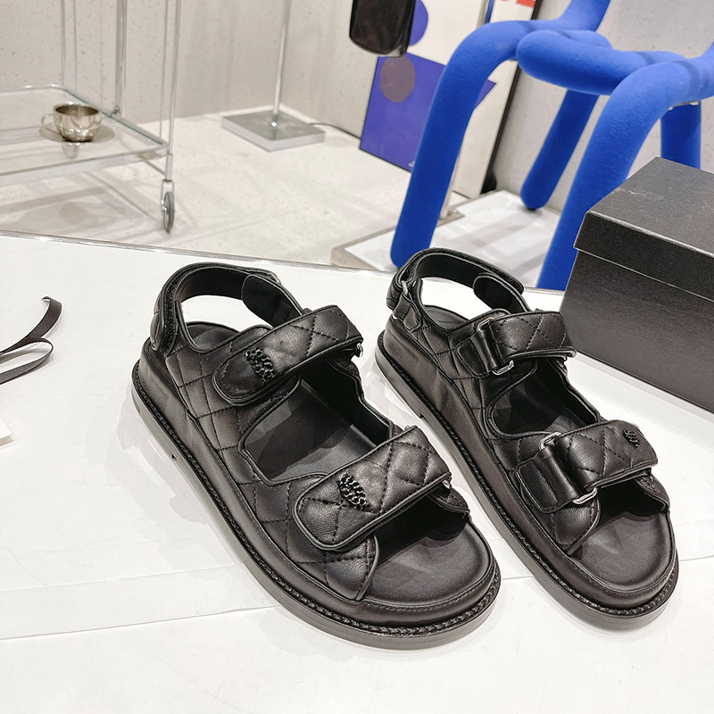 

Platform Sandals Summer Women Designer Sandels Front Strap Real Leather Metal Logo Slingback Mules Dad Sandals Beach Shoes, 5#