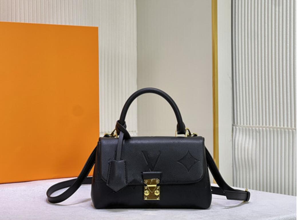 

Fashion designers women bag Madeleine BB S-lock Luxury Handbags Purses Croisette Women Brand Classic Style Genuine Leather Embossing Shoulder Bags, Black embossing