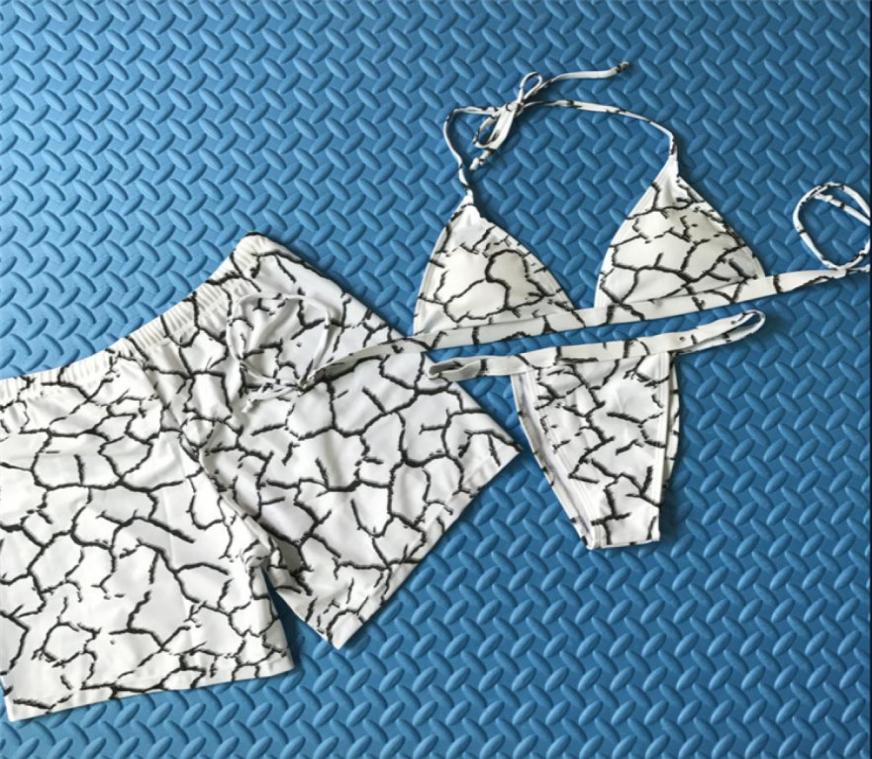 

2018 Couple Swimsuit Women Bikini Men Board Shorts SwimTrunks Boxer Sweat Lovers swimwear Surfing Boardshort Plus Size8674916, Ivory