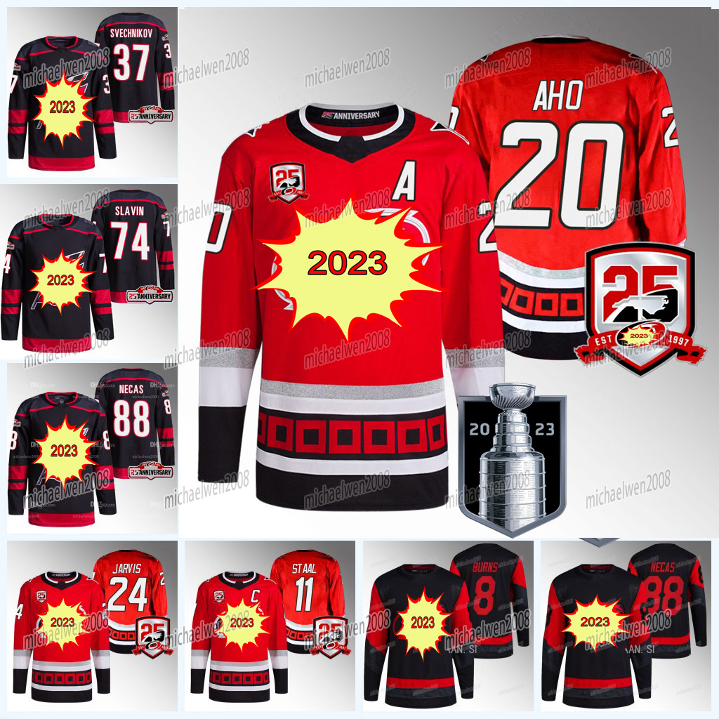 

2023 Stanley Cup Hurricanes Jersey Brent Burns Sebastian Aho Staal Andrei Svechnikov Martin Necas Teuvo Teravainen Seth Jarvis Chatfield Jaccob Slavin, Black