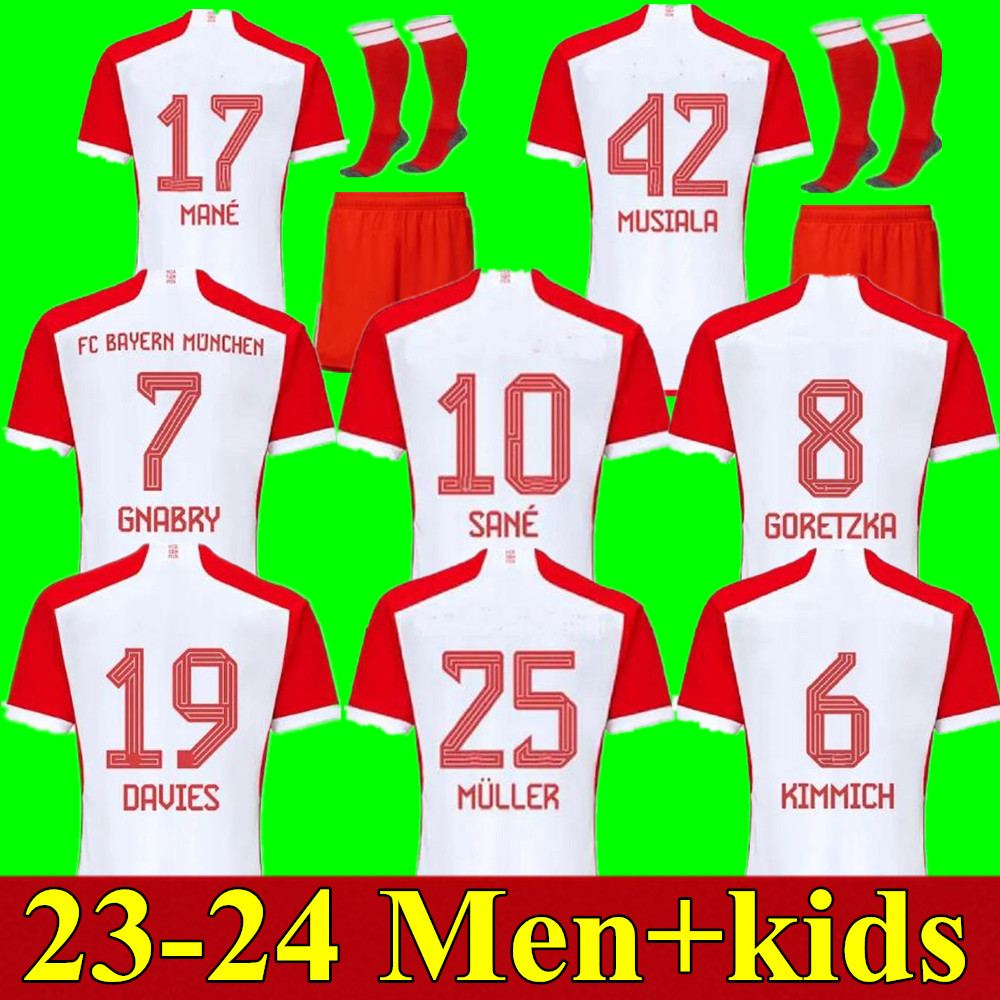 

BAYERN MUNICH soccer jerseys 23 24 GRAVENBERCH SANE DE LIGT MULLER DAVIES KIMMICH football TOP shirts Men Kids kit COMAN 2023 2024 uniform fans player, Adult home+patch