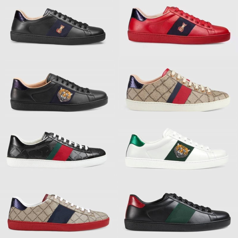 

Men Italy Casual Shoes Women Loafers White Flat Leather Shoe Green Red Stripe Embroidered Tiger Snake Couples Trainers With box size 35-46