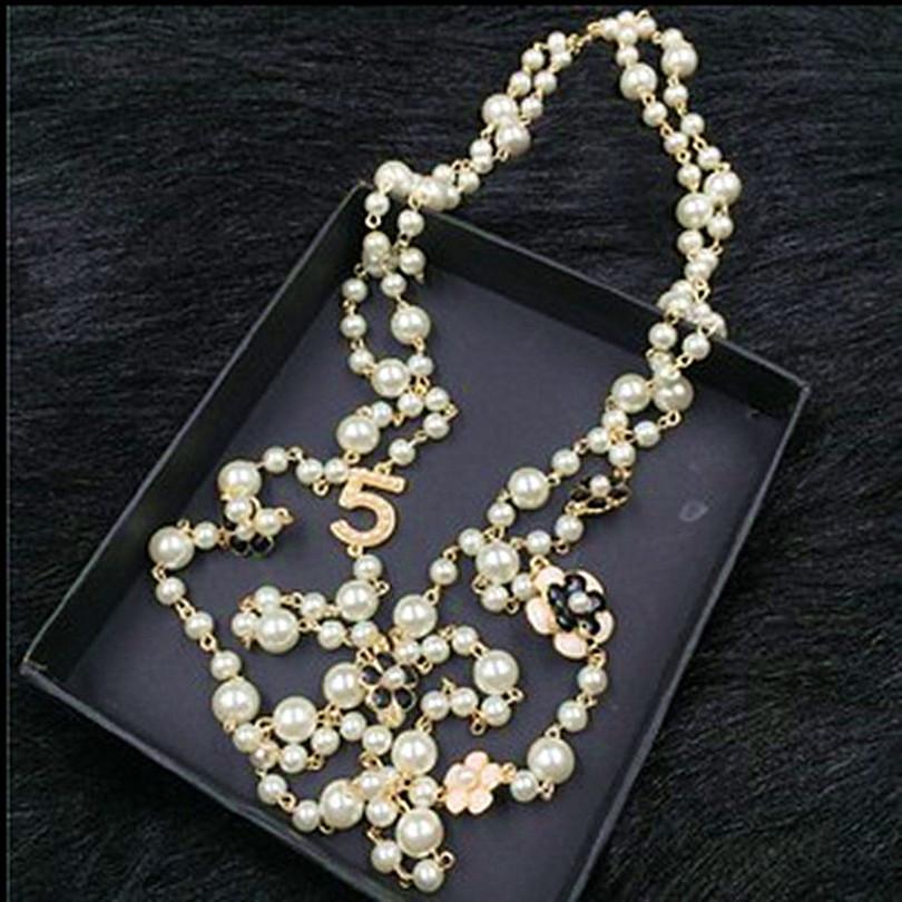 

Necklaces N101 long pearl kpop chain brand neckless beads jewelry on the neck flowers femme necklace for women girls accessories gift 2022