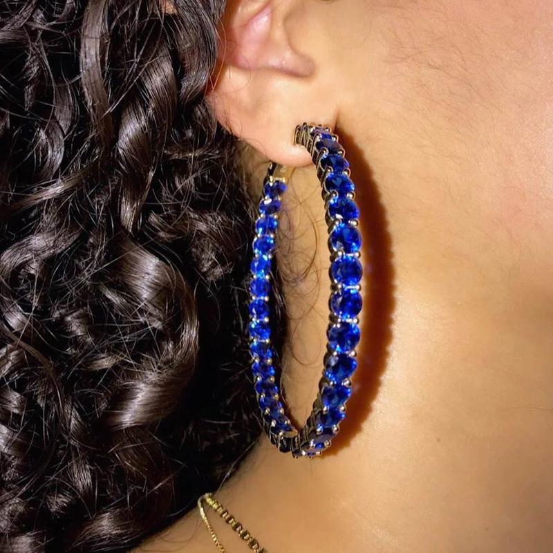 

Huggie New Big Round Women Earring Iced Out Bling 5A Cubic Zirconia CZ Pink White Fashion Jewelry Micro Paved 55MM Hoops