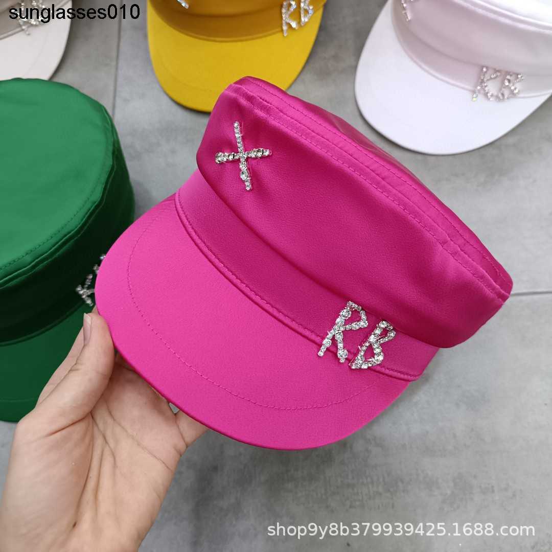 

RB Letter Newsboy Hat Net Red Same Flat Top Octagonal Hat Fully Handsewn Rhinestone Belle Hat Women's Fashion, Blue