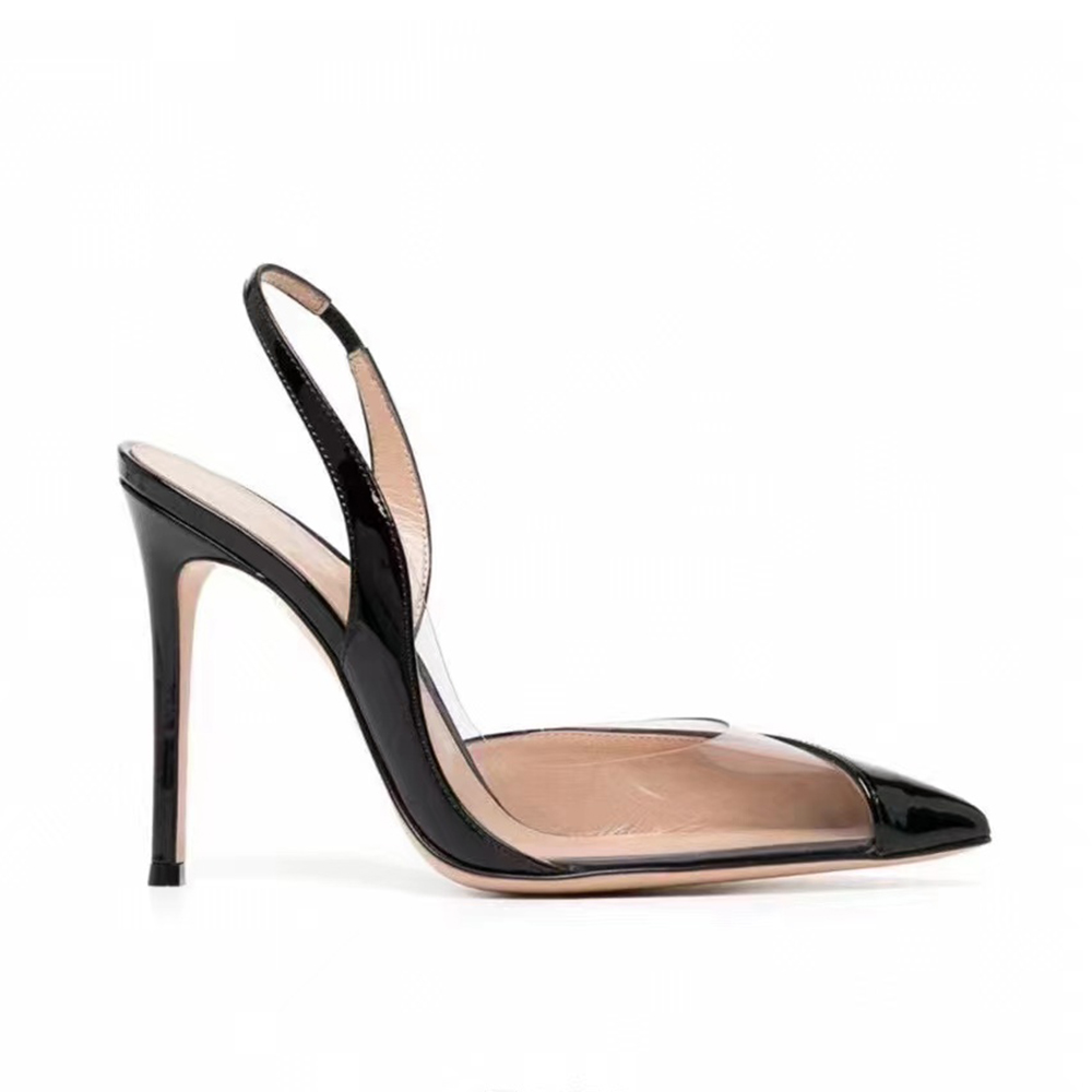 

Fashionable pointed Slingback dress shoes Women Stiletto Sandals Lacquer leather paired transparent PVC pumps Luxury Designers Evening Shoe factory footwear, Nude