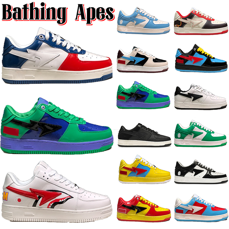 

Designer Bapestas Casual Shoes men women Sta Low platform sneakers Nigo Bathing Apes shoe Shark Black white Patent Leather Green ABC Camo Blue women trainers GAI