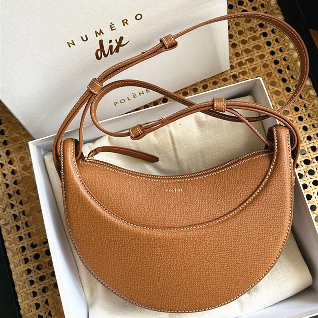 

mirror quality Polene Numero dix tote clutch bag purse Smooth Genuine Leather cyme Luxury handbag Designer Crossbody bag Women baguette mens half moon Shoulder bags, Camel lychee pattern