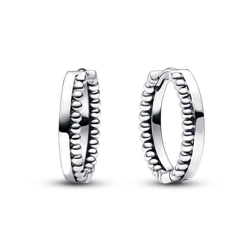 Signature Beads Hoop Earrings Authentic 925 Sterling Silver designer Earrings Women Wedding Party Jewelry Circle earrings with Luxurious Retail B
