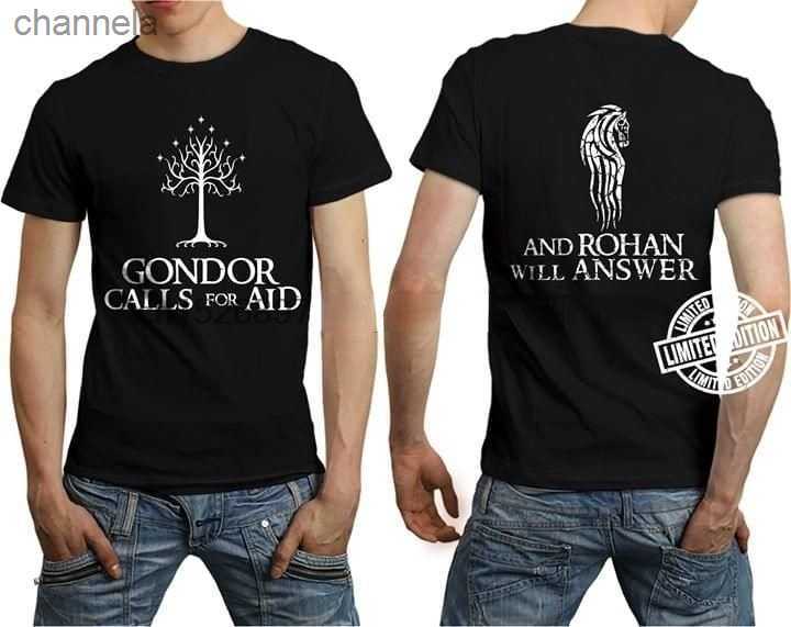 T-shirts pour hommes Gondor appelle à l'aide et Rohan répondra au texte simple tout le monde cadeau noir hommes et femmes t-shirt S-6XL Z260207