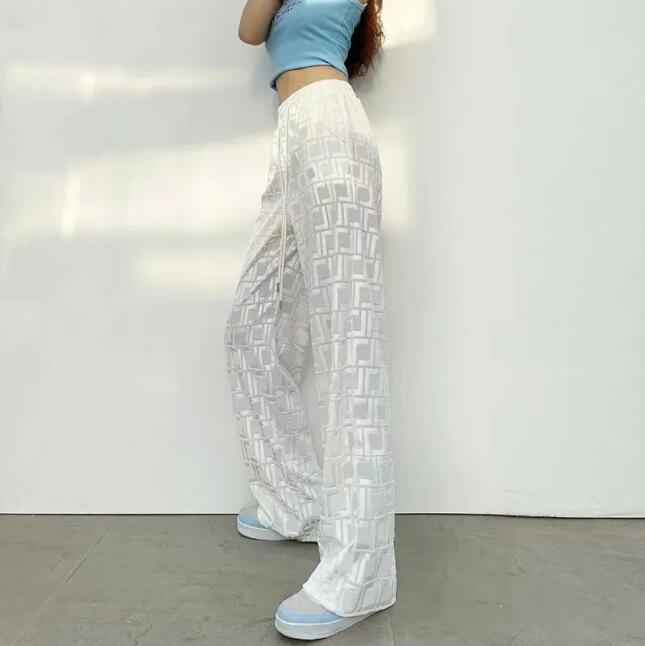 Nouveau pantalon féminin haut de gamme automne-pantalon de mode créateur de sports de sport en velours large jambes en relief en relief