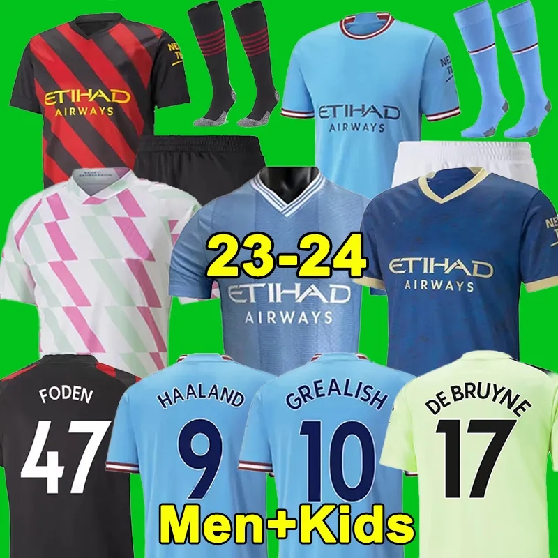 

23 24 HAALAND SOCCER JERSEYS GREALISH STERLING MANS CITIES MAHREZ fans player version DE BRUYNE FODEN 2023 2024 football tops shirt kids kit sets Boys youth uniform, 22 23 home adult